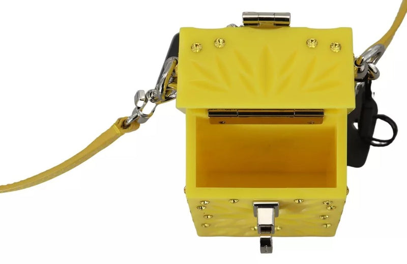 Yellow Plexiglass Crystals Box Padlock Women Clutch Bag