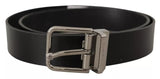 Black Calf Leather Logo Engraved Metal Buckle Belt