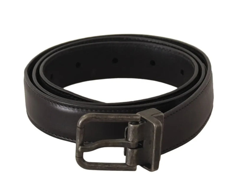 Black Calf Leather Antique Buckle Men Belt