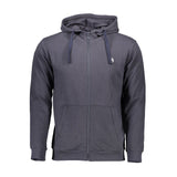 Blaues Zip-up-Baumwollpullover mit Kapuze