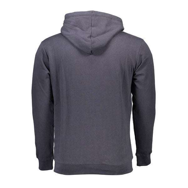 Blaues Zip-up-Baumwollpullover mit Kapuze