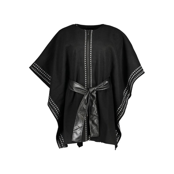 Chic Crew Neck Poncho avec des détails de contraste