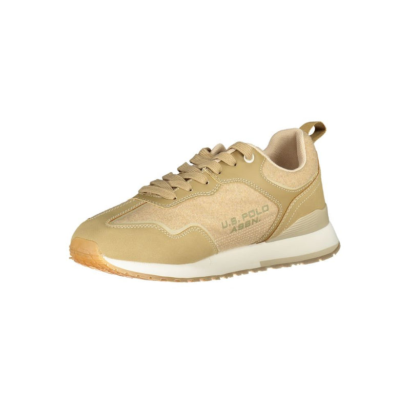 Contrast Lace-Up Sports Sneakers in Beige