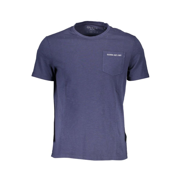 Chic Embroidered Pocket Tee in Sapphire Hue