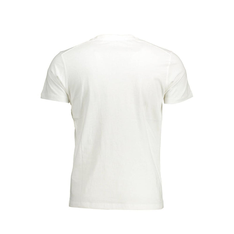 Camiseta de cuello de la tripulación de algodón blanco crujiente con logotipo