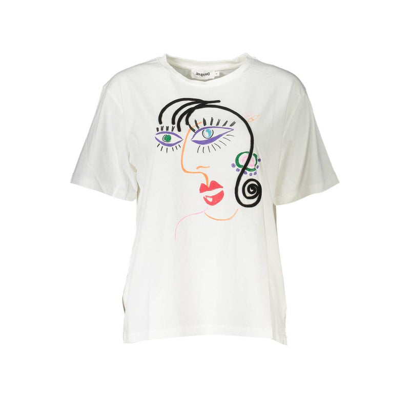 Chic Embroidered White Tee with Artistic Flair