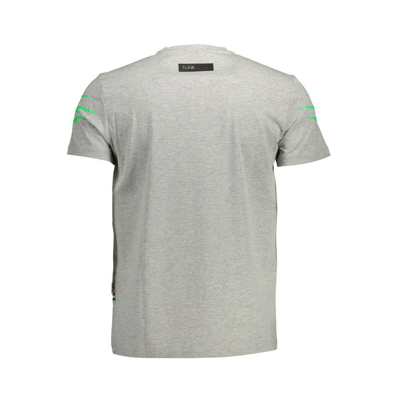 Sleek Grey Crew Crew Neck Logo Tee con detalles contrastantes