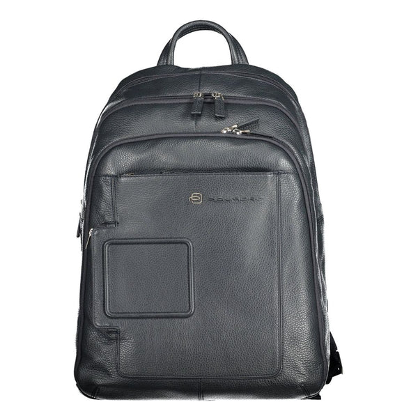 Sleek Blue Leather Backpack with Laptop Compartment