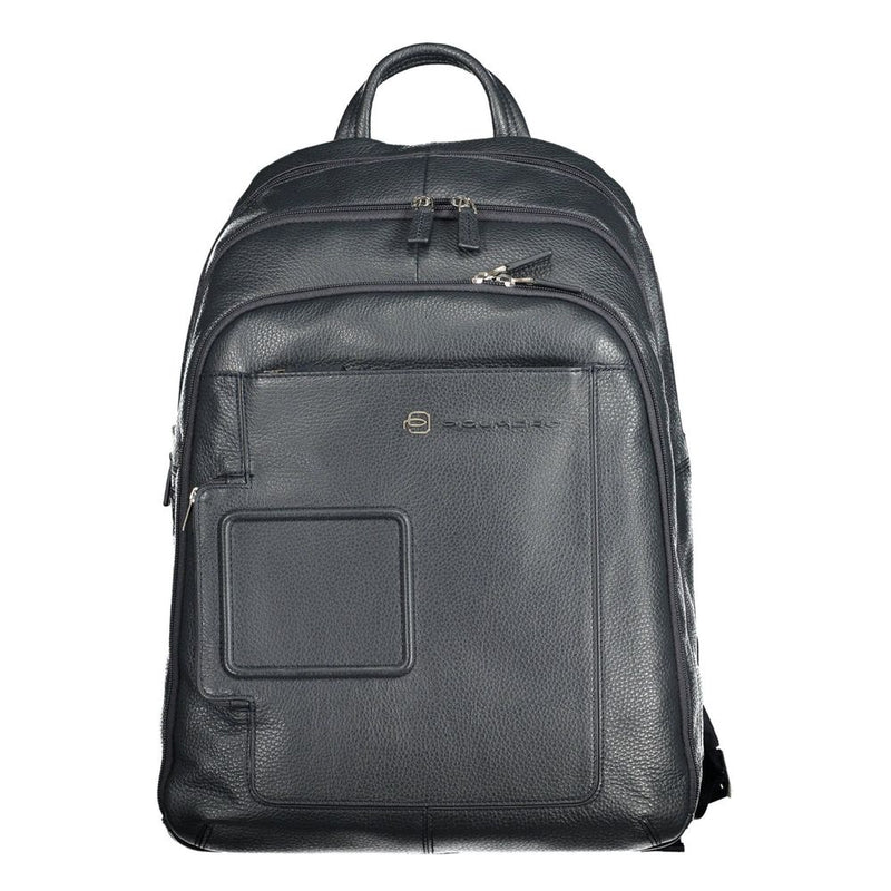 Sleek Blue Leather Backpack with Laptop Compartment