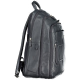 Sleek Blue Leather Backpack with Laptop Compartment