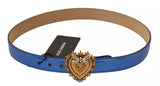 Blue Leather DEVOTION Heart DG Logo Metal Buckle Belt