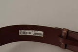 Brown Wide Waist Leather Gold Oval Metal Buckle Belt