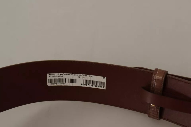 Brown Wide Waist Leather Gold Oval Metal Buckle Belt