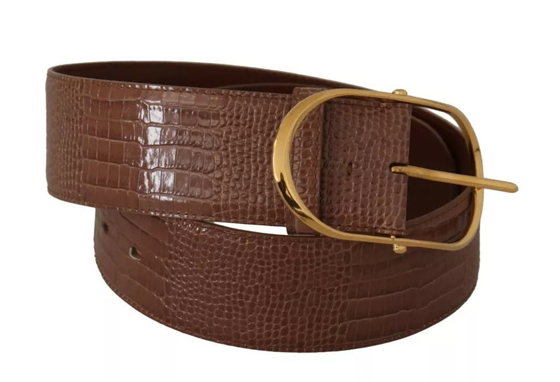 Brown Wide Waist Leather Gold Oval Metal Buckle Belt