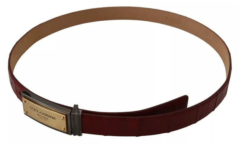 Brown Leather Gold Engraved Metal Buckle Belt