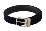 Blue Plain Velvet Silver Tone Metal Buckle Belt