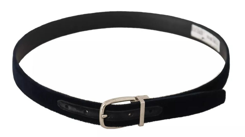 Blue Plain Velvet Silver Tone Metal Buckle Belt