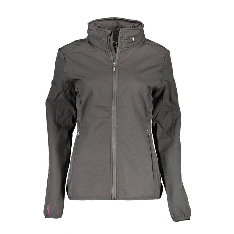 Schlanke schwarze Sportjacke mit abnehmbarer Kapuze