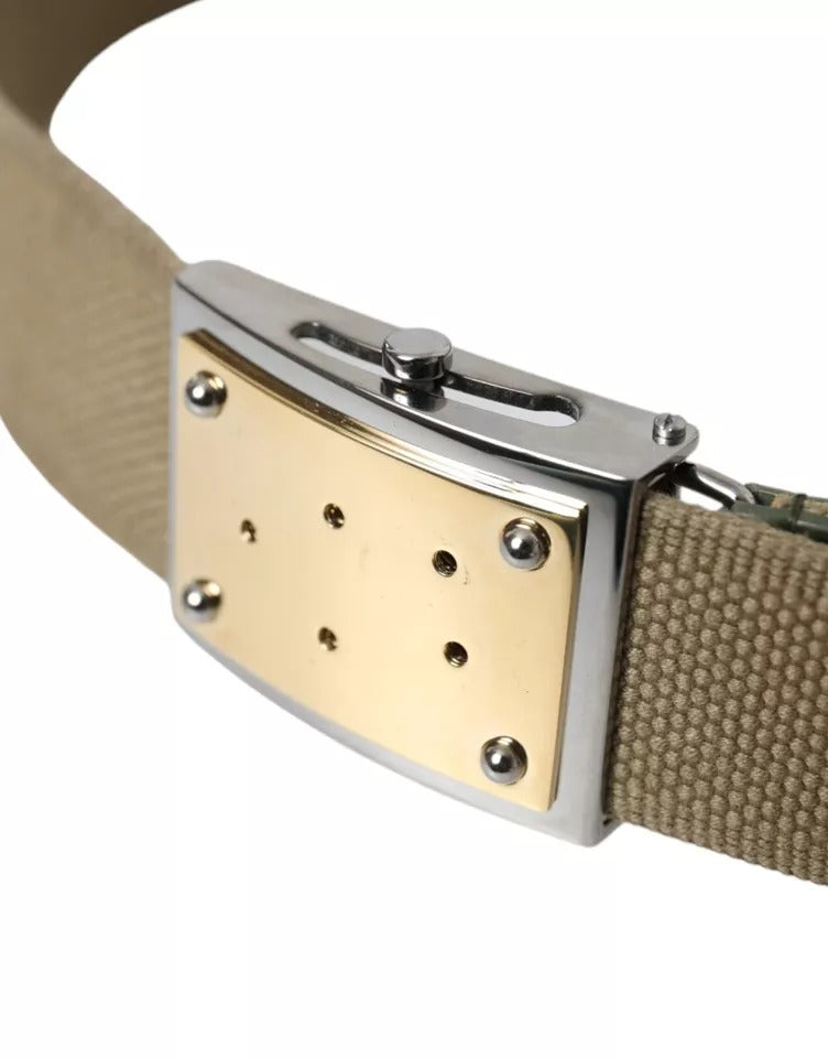 Brown Canvas Square Metal Buckle Men Belt