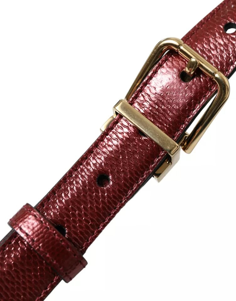 Maroon Leather Gold Metal Buckle Men Belt