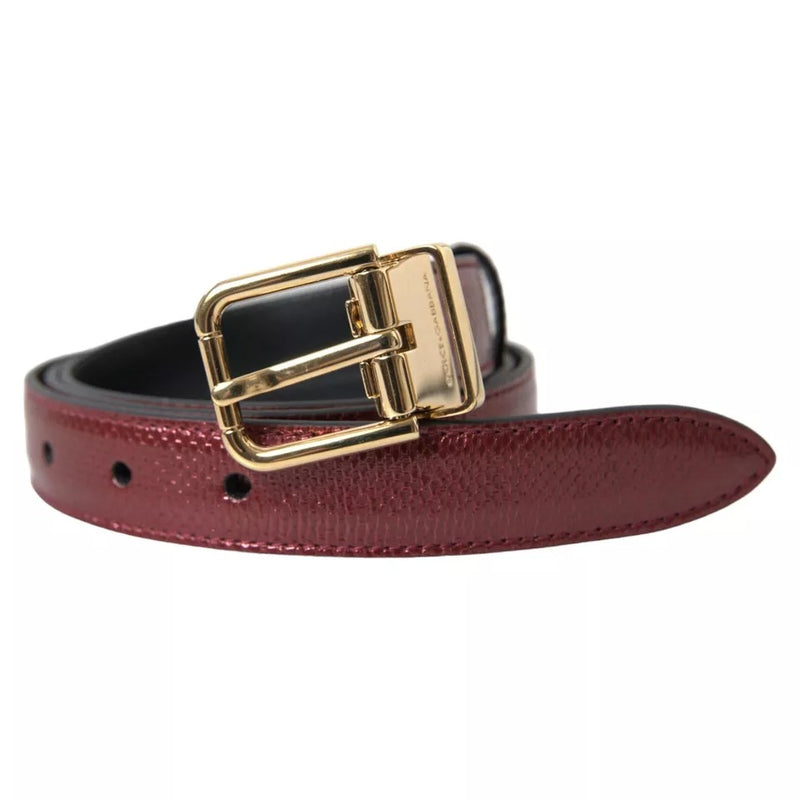 Maroon Leather Gold Metal Buckle Men Belt