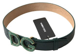 Green Iguana Leather DG Crystal Gold Buckle Belt