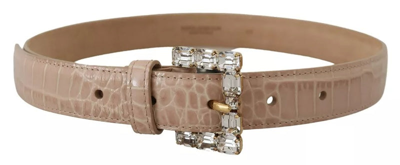 Beige Leather Crystal Buckle Women Belt