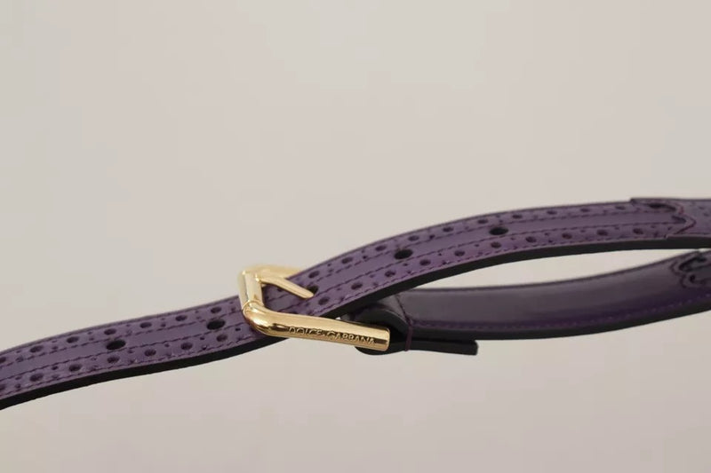 Purple Leather Gold Logo Engraved Metal Buckle Belt