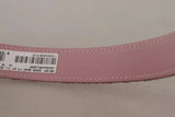 Pink Jaquard Embroidered Gold Tone Metal Buckle Belt