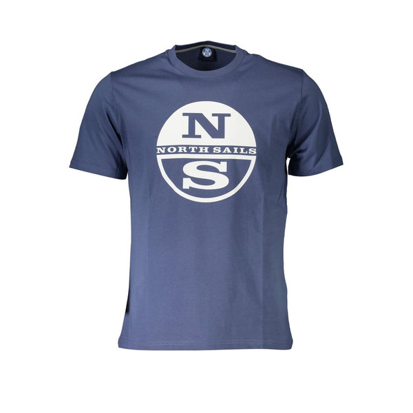 Blau gedrucktes runde Nacken -T -Shirt mit Logo