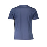 Blau gedrucktes runde Nacken -T -Shirt mit Logo