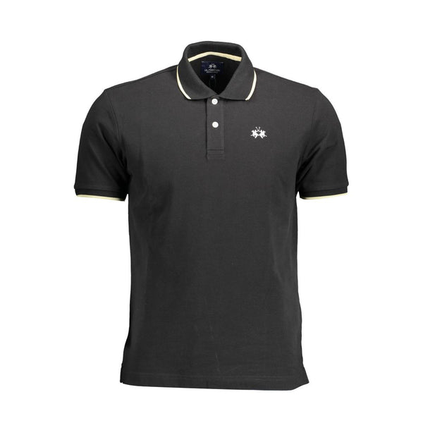 Elegante polo de algodón negro con acentos contrastantes