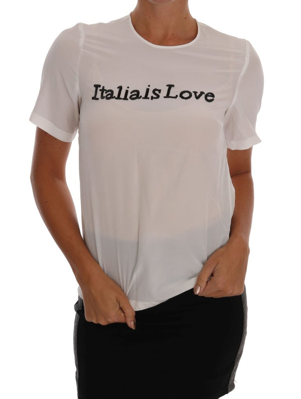 Seide Pailletten -Italia Is Love White Bluse