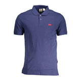 Polo in cotone blu snello con accento logo chic