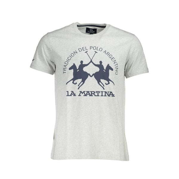 Elegante camiseta gris redonda de cuello con logotipo icónico