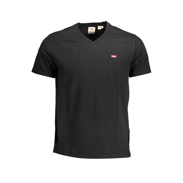 Elegante camiseta de algodón negro con cuello en V