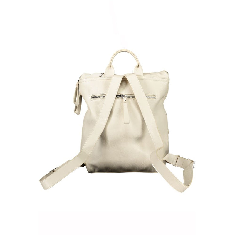 Mochila beige chic con detalles contrastantes