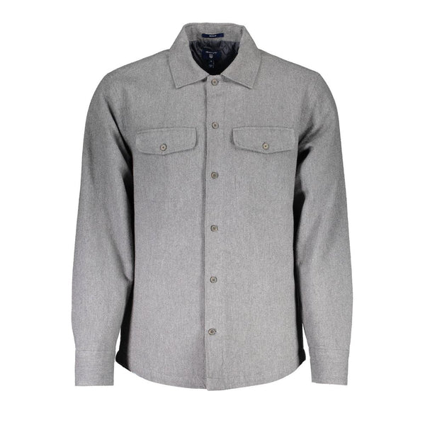 Elegant Gray Cotton Long-Sleeved Men's Shirt