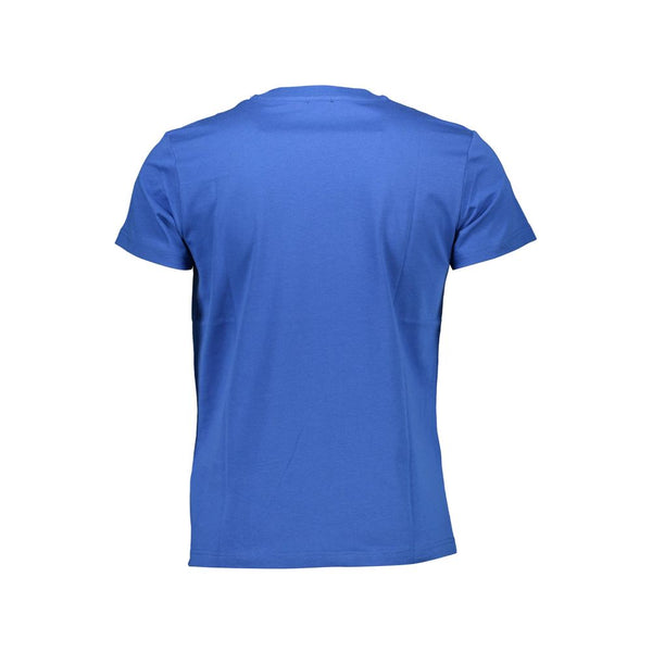 Tee de cuello de la tripulación de algodón azul con logotipo gráfico