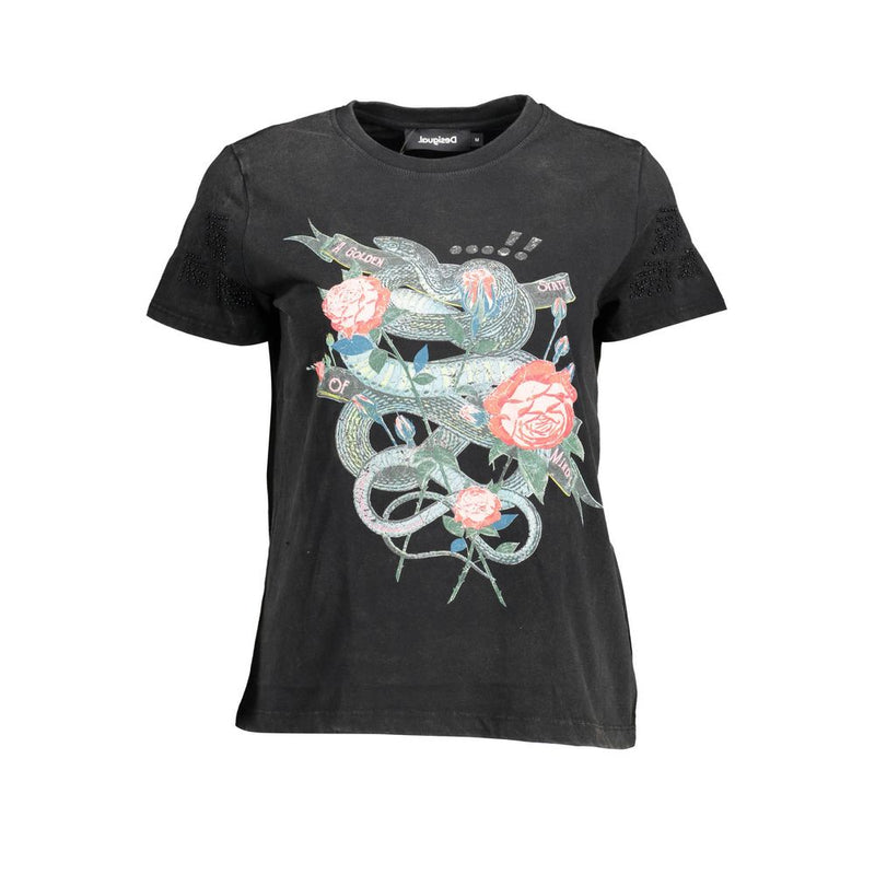 Chic Black Printed T -Shirt mit einzigartigen Verzierungen