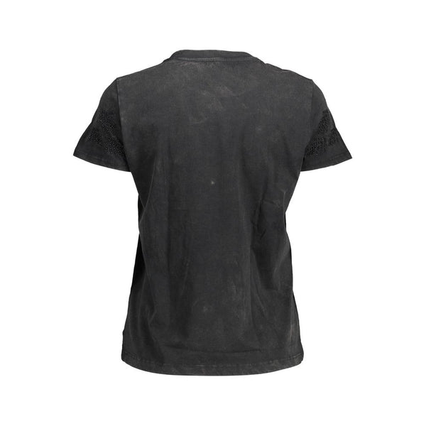 Chic Black Printed Tee με μοναδικές διακοσμήσεις