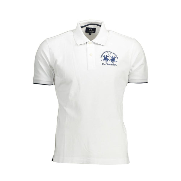 Elegant White Polo with Contrasting Embroidery