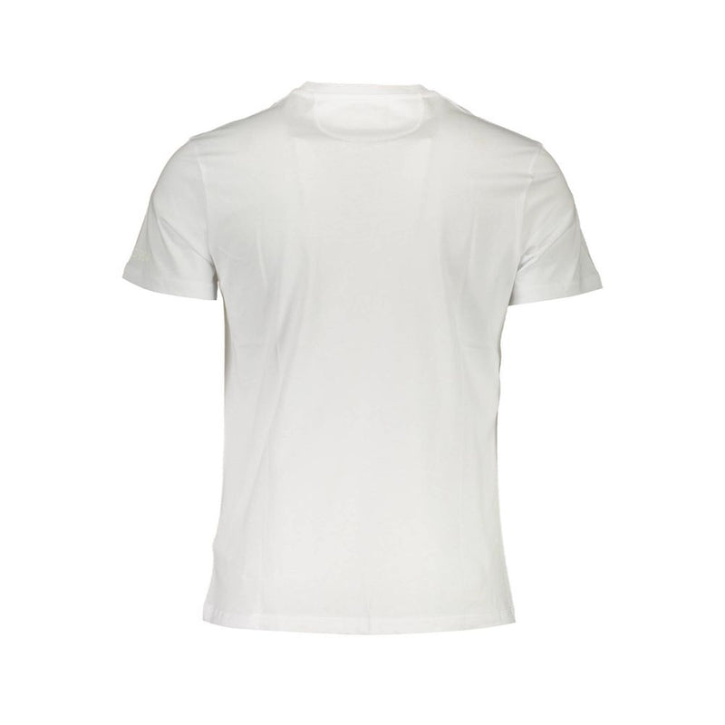 Elegante camiseta de cuello de la tripulación blanca con estampado del logotipo