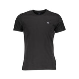 Elegante camiseta de algodón negro bordado