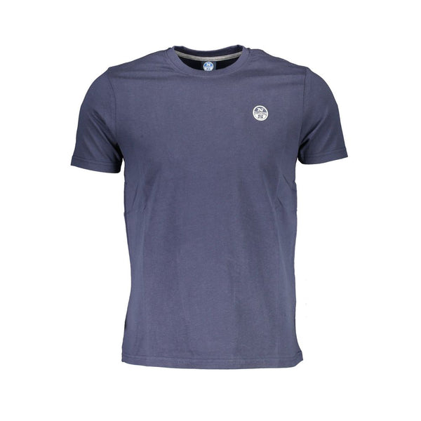 Blue Cotton Casual Round Neck T -Shirt