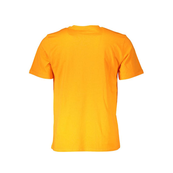 Lebendiges orangefarbenes Baumwoll -T -Shirt mit Logoabdruck