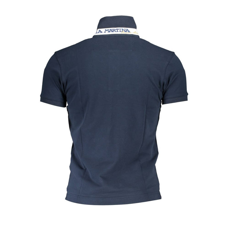 Elegant Slim-Fit Blue Polo with Contrasting Details