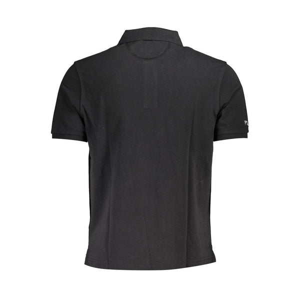 Sleek Black Cotton Polo Shirt with Embroidery