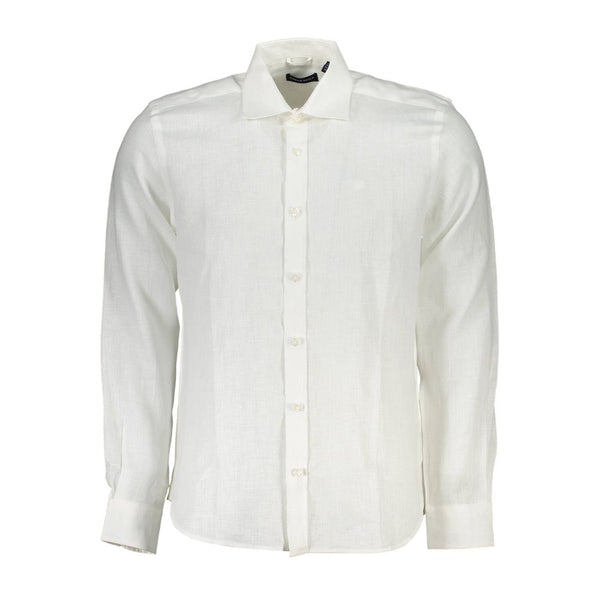 Camisa de manga larga de lino blanco elegante