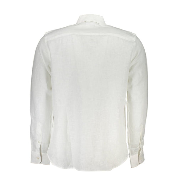 Elegante camicia a maniche lunghe in lino bianco